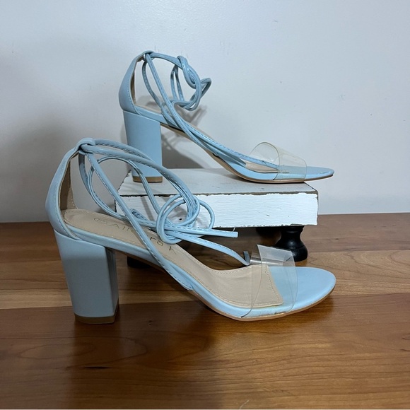 Allegra K Women's Clear Strap Chunky Block Heel Lace Up Sandals Size 7.5 In Blue - Picture 3 of 9